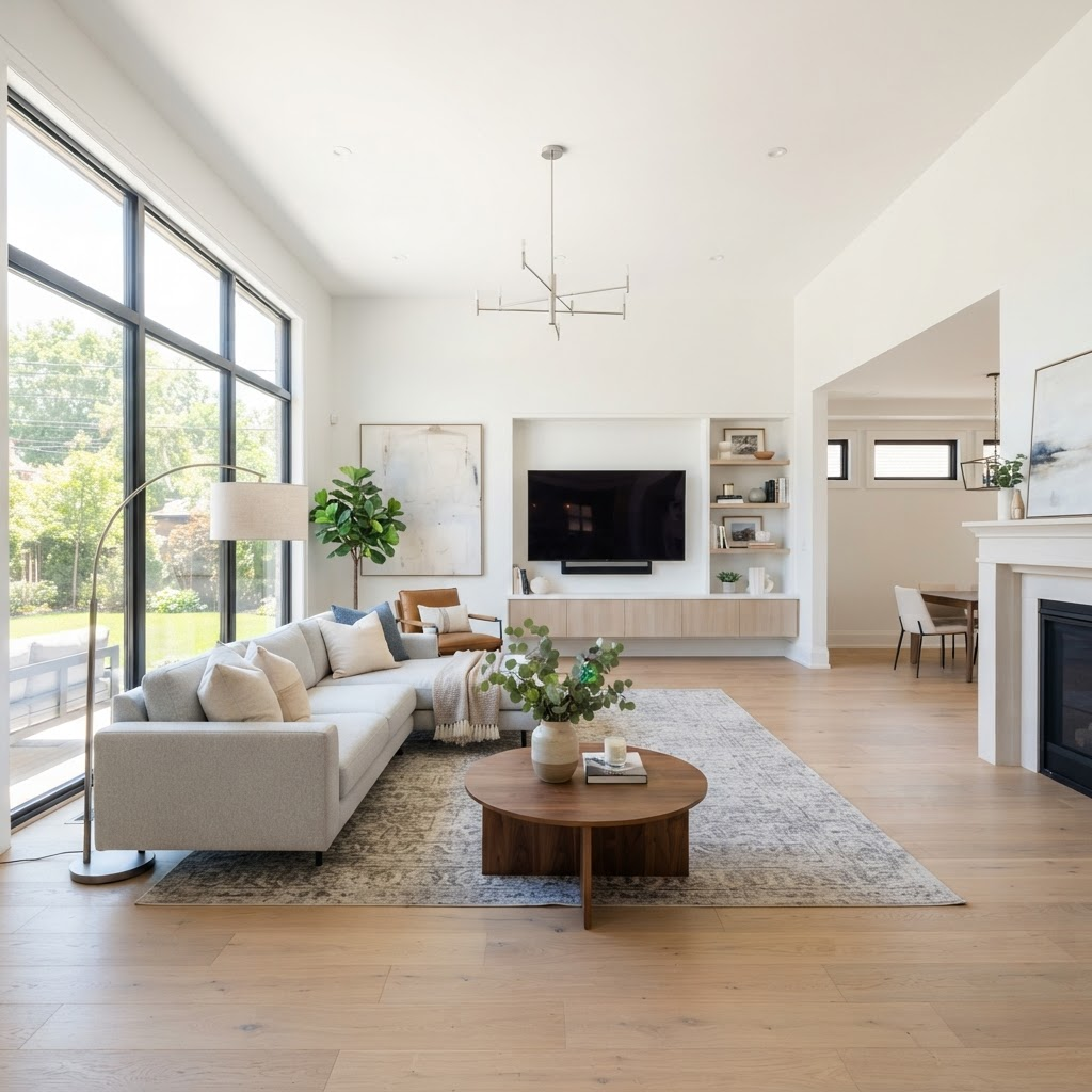 Freshly painted, professionally finished modern living room interior